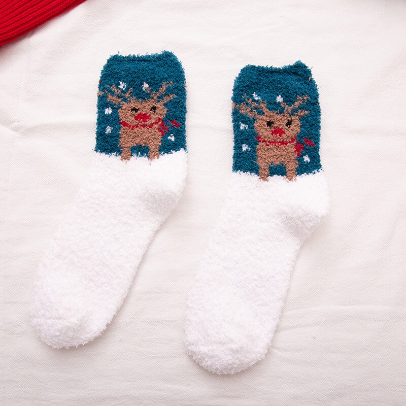 Christmas Women's Socks Coral Fleece Floor Cute Socks 6 pcs