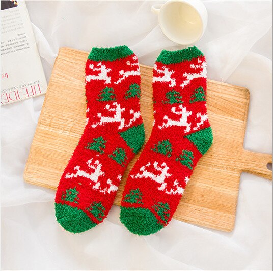 Christmas Women's Socks Coral Fleece Floor Cute Socks 6 pcs