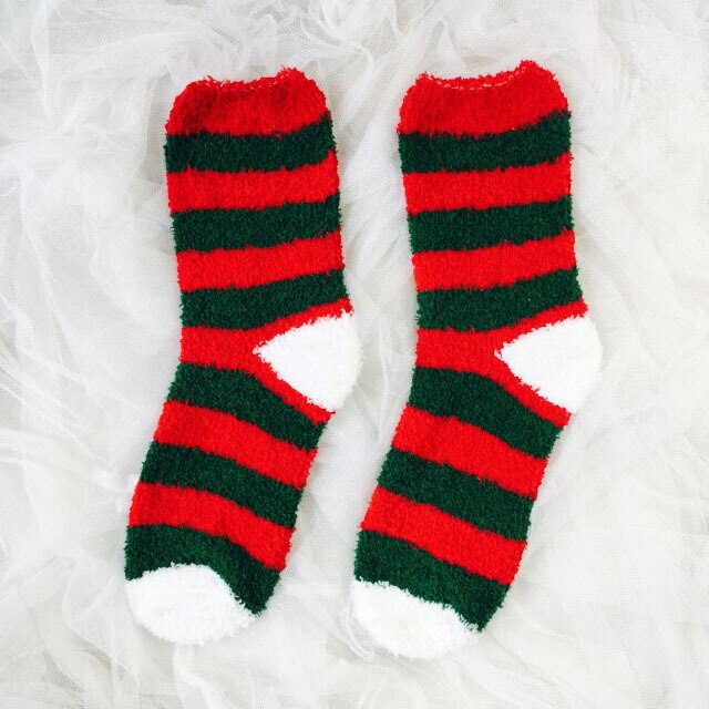Christmas Women's Socks Coral Fleece Floor Cute Socks 6 pcs