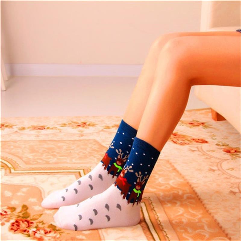 Colorful Women Cotton Funny Christmas Socks Snowflake Winter Santa Claus Snow Elk Gift 1PCS