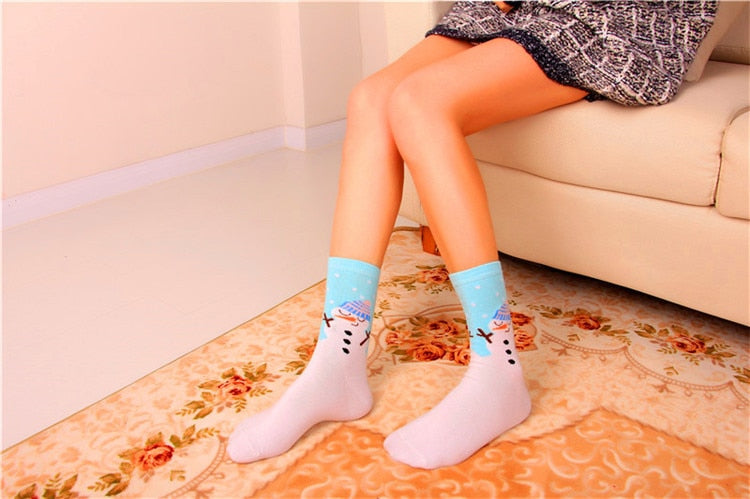 Colorful Women Cotton Funny Christmas Socks Snowflake Winter Santa Claus Snow Elk Gift 1PCS