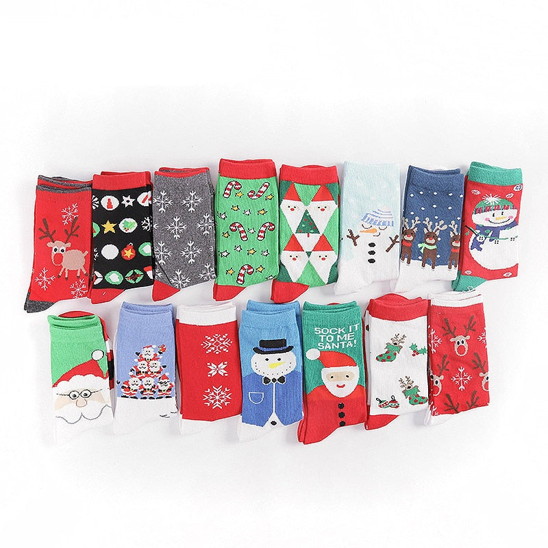 Colorful Women Cotton Funny Christmas Socks Snowflake Winter Santa Claus Snow Elk Gift 1PCS