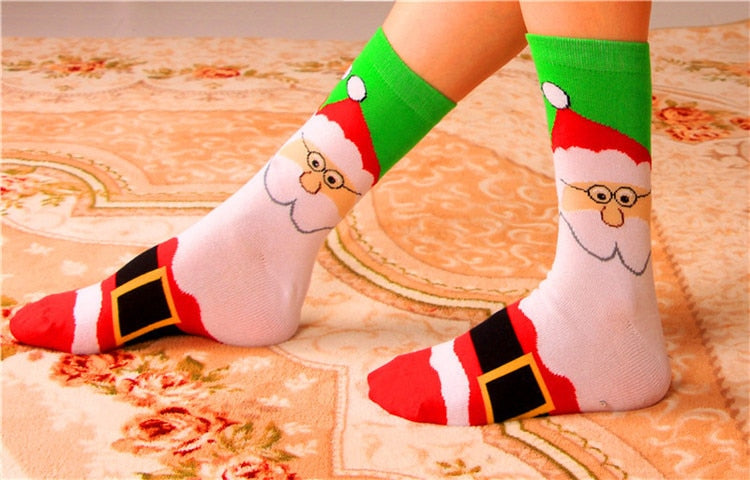 Colorful Women Cotton Funny Christmas Socks Snowflake Winter Santa Claus Snow Elk Gift 1PCS