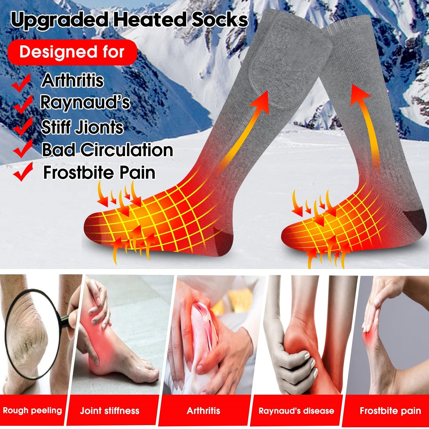 Women Men Rechargeable Machine Washable 4000mAh Heated Socks