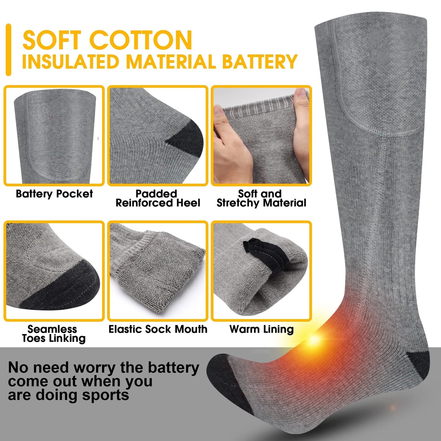 Women Men Rechargeable Machine Washable 4000mAh Heated Socks