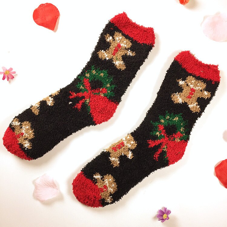 Christmas Women's Socks Coral Fleece Floor Cute Socks 6 pcs