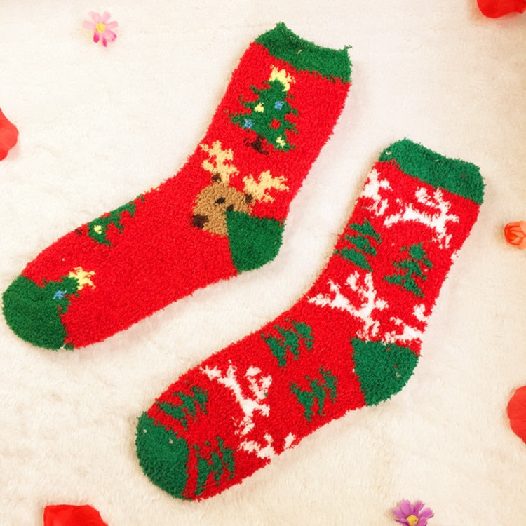 Christmas Women's Socks Coral Fleece Floor Cute Socks 6 pcs