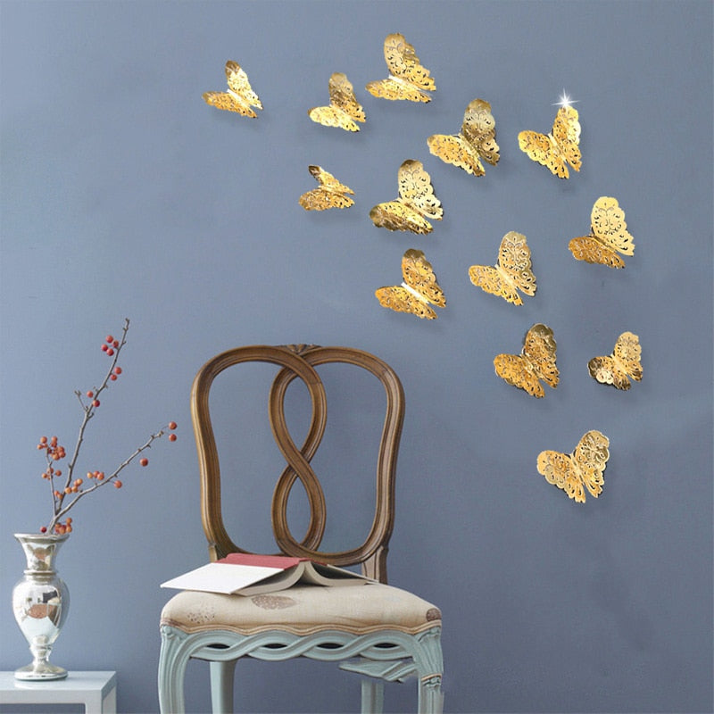 12Pcs 3D Hollow Butterfly Wall Sticker