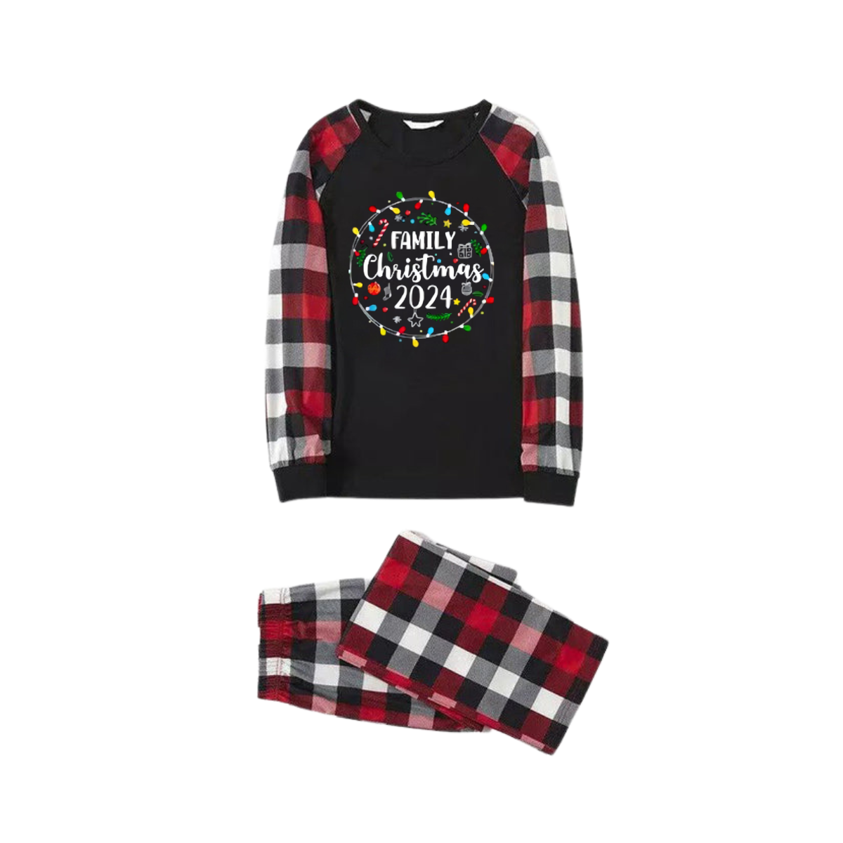 "Family Christmas 2024" Pattern Ⅱ- Red&Black&White Plaid Matching Pajamas
