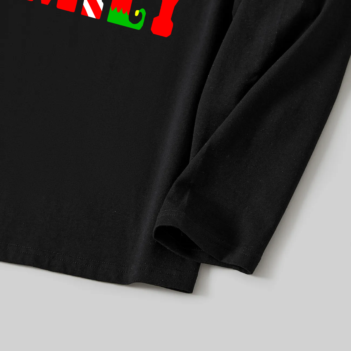 Christmas "We are Family" Text Print Black Long Sleeve Top with Red & White & Green Plaid Family Matching Pajamas