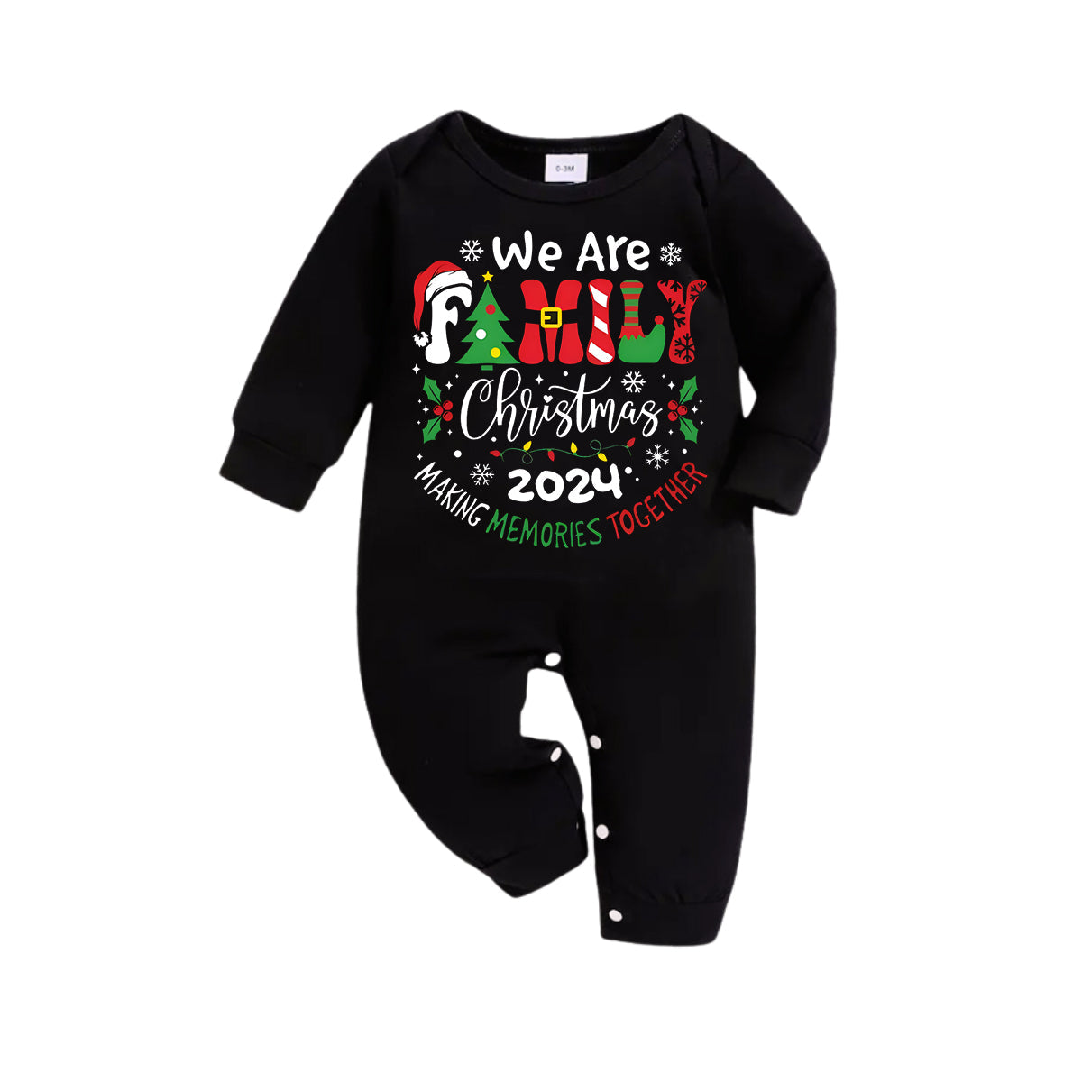 "We are Family" 2024 Christmas Wreath - Black Top with Red & Green Plaid Pants Family Matching Pajama