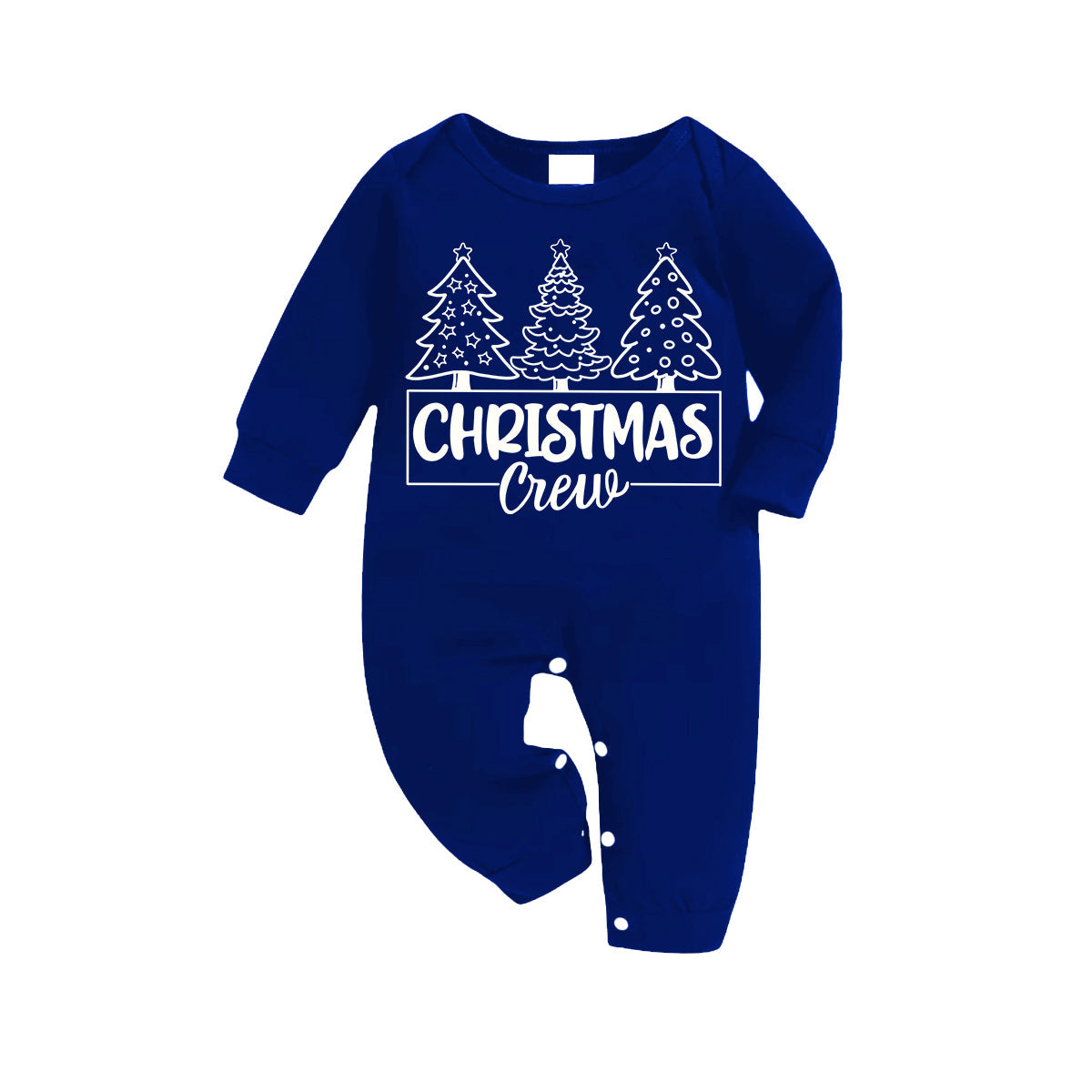 "Christmas Crew" and Trees Blue Long Sleeves with Blue&White&Black Plaid Pants Family Matching Pajamas