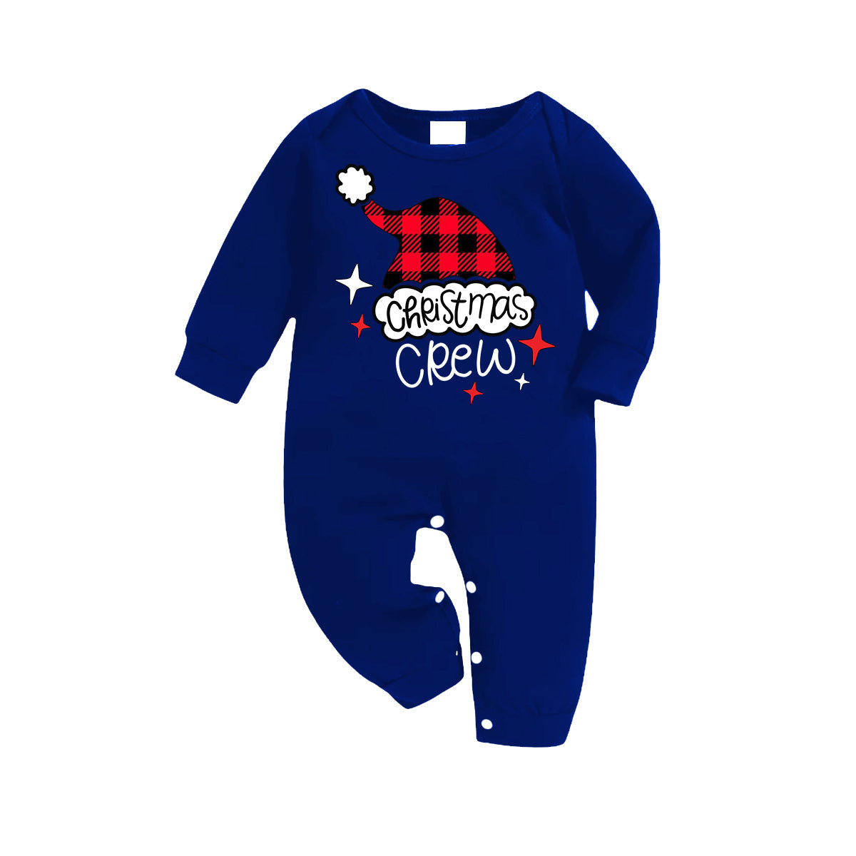 Plaid Santa Hat Pattern Blue Long Sleeves with Blue&White&Black Plaid Pants Family Matching Pajamas