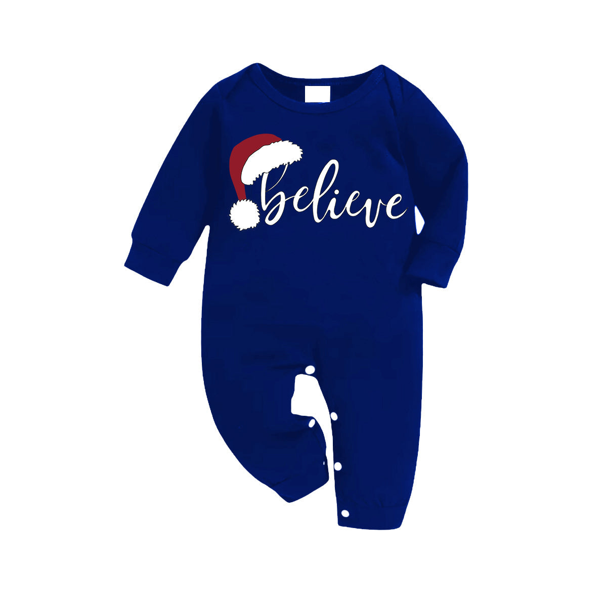 Stylish White Letter Print "Believe" Blue Long Sleeves with Blue&White&Black Plaid Pants Family Matching Pajamas