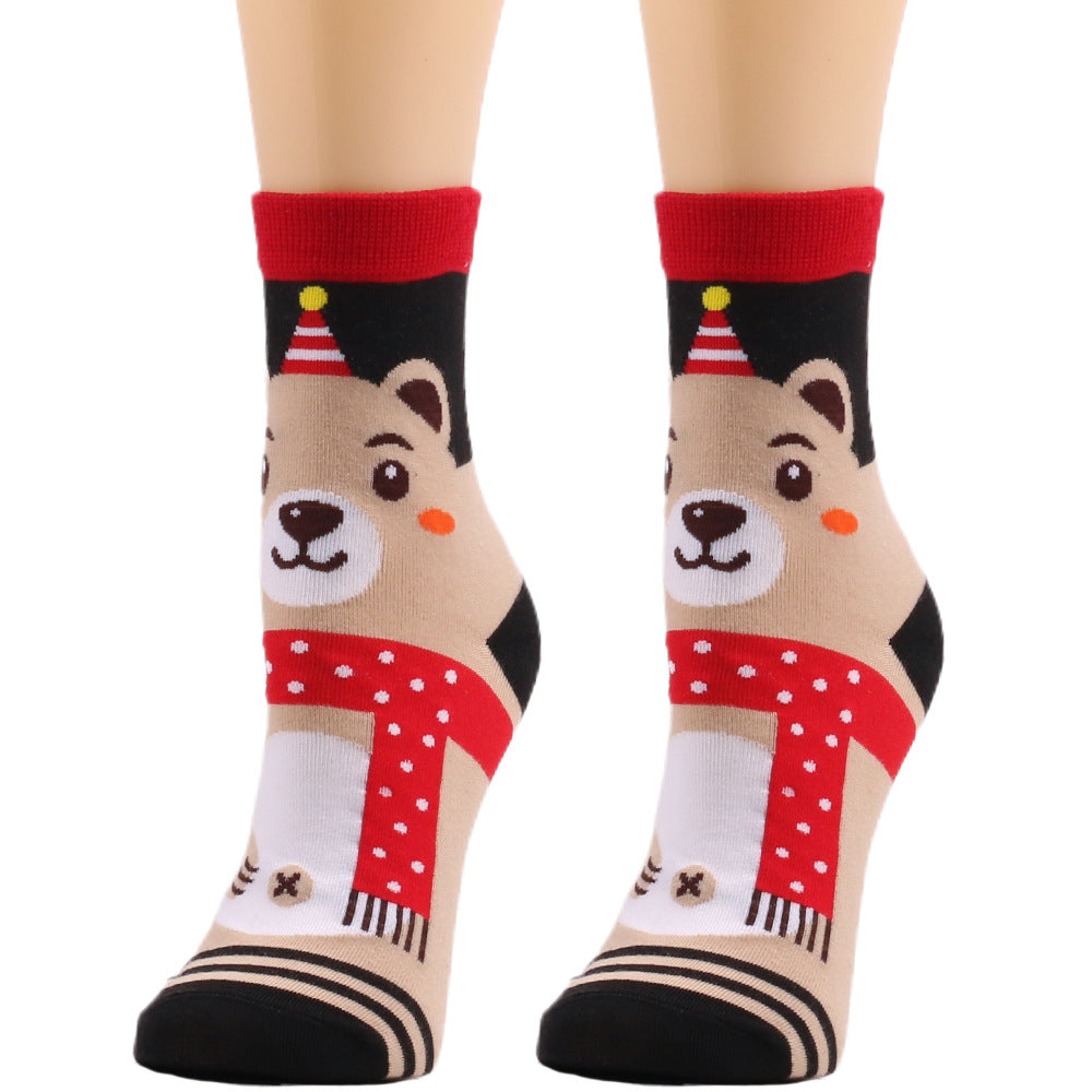 Christmas Elk Snowman Bear Santa Printed Socks 4Pairs