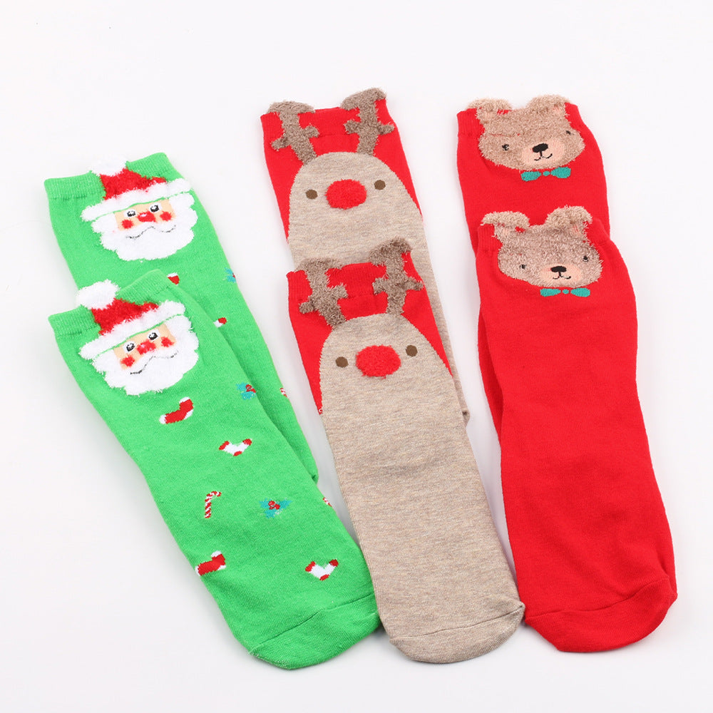 Christmas Santa Claus Elk Bear Red Green Blue Stocking 3/6Pairs