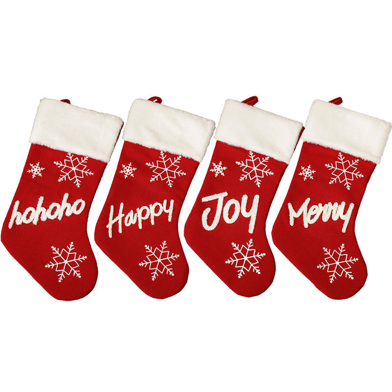 Christmas Party Decorations Letter Snowflake Embroidered Red Plush Christmas Socks Gift Bags