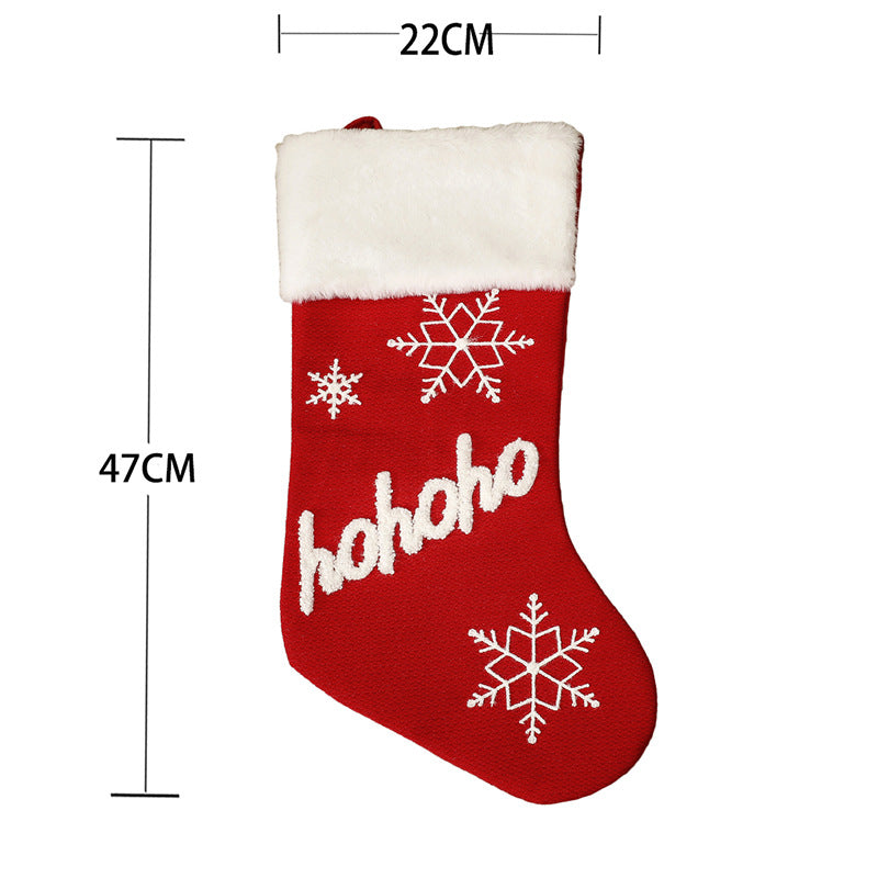 Christmas Party Decorations Letter Snowflake Embroidered Red Plush Christmas Socks Gift Bags