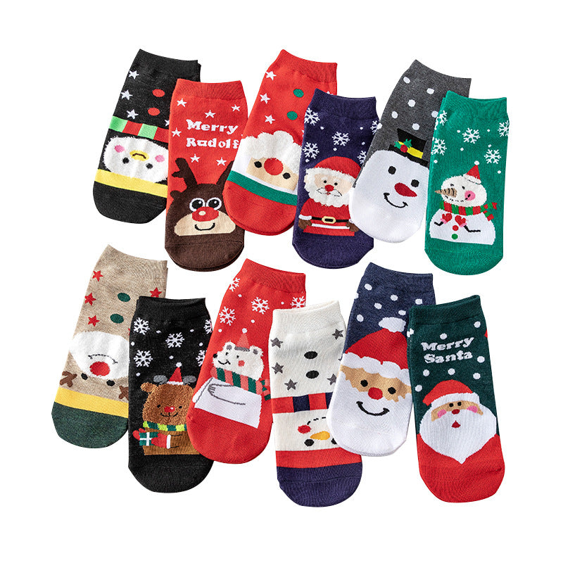 Christmas Ladies Cartoon Elk Santa Snowman Polar Bear Snowflake Polka Dot Cotton Socks 4 Pairs