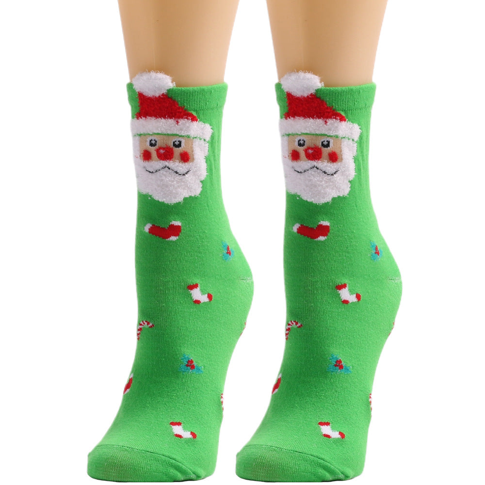 Christmas Santa Claus Elk Bear Red Green Blue Stocking 3/6Pairs