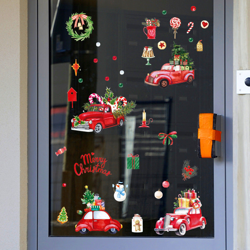 Christmas Car Train Snowman Gift Christmas Tree Wreath Window Wall Sticker SKJD2313