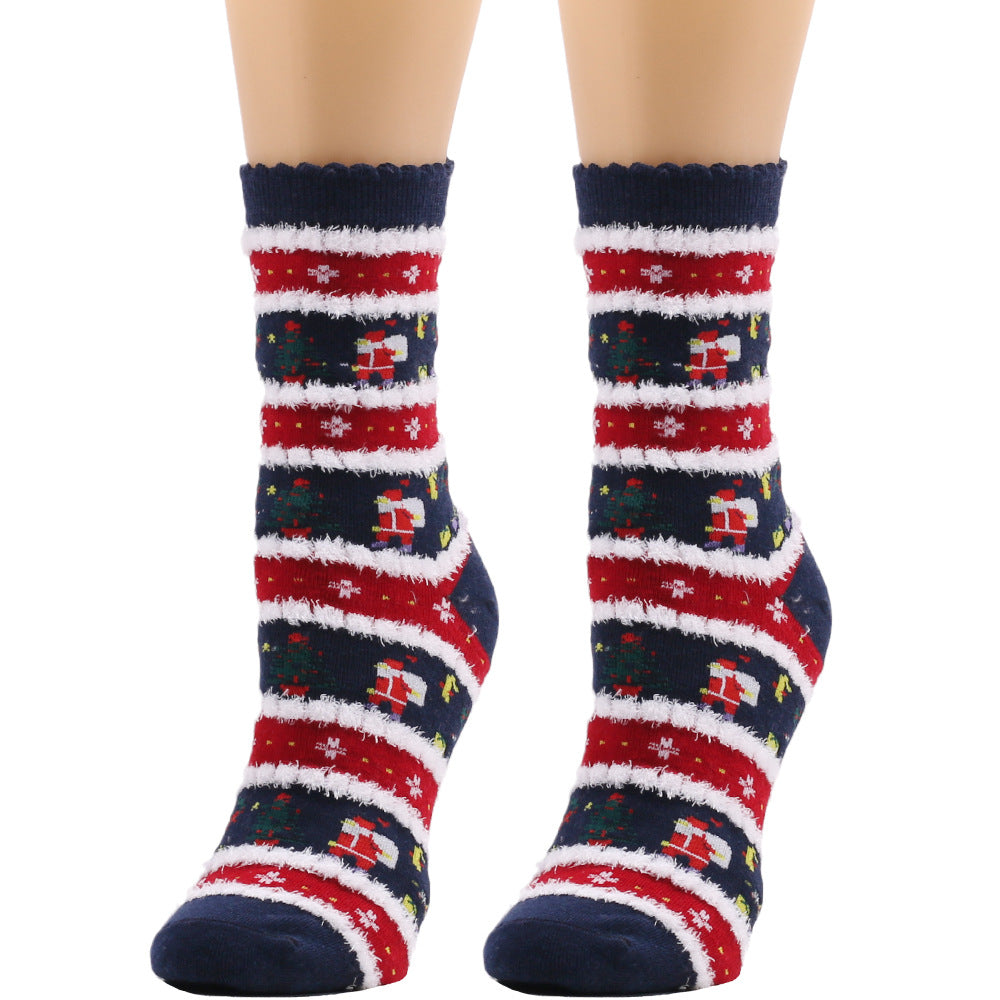 Christmas Snowflake Elk Santa Claus Tree Gift Striped Medium Tube Socks 3/6Pairs