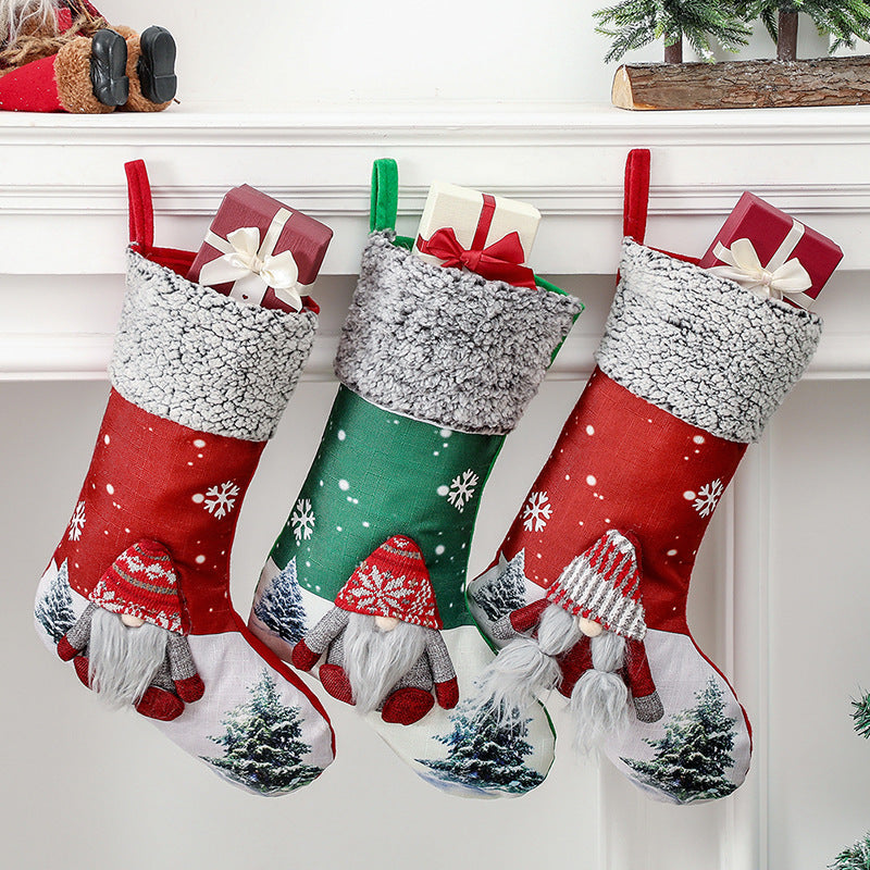 Christmas Decorations Faceless Elderly Girl Gnome Red/Green Christmas Socks Gift Bag