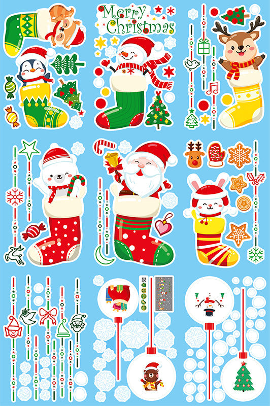 Christmas Decoration Cartoon Socks Polar Bear Snowman Rabbit Penguin Ornaments Window Wall Stickers SKJD2318