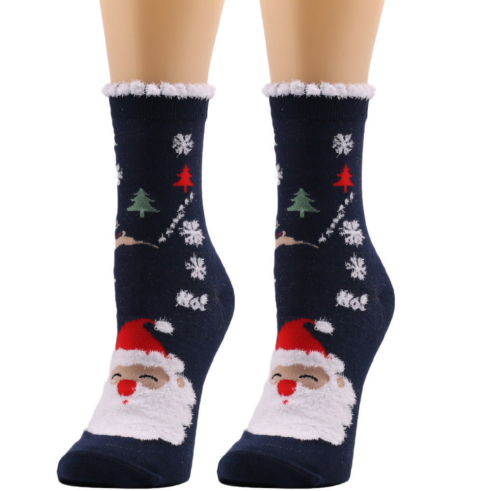 Christmas Snowflake Elk Santa Claus Tree Gift Striped Medium Tube Socks 3/6Pairs