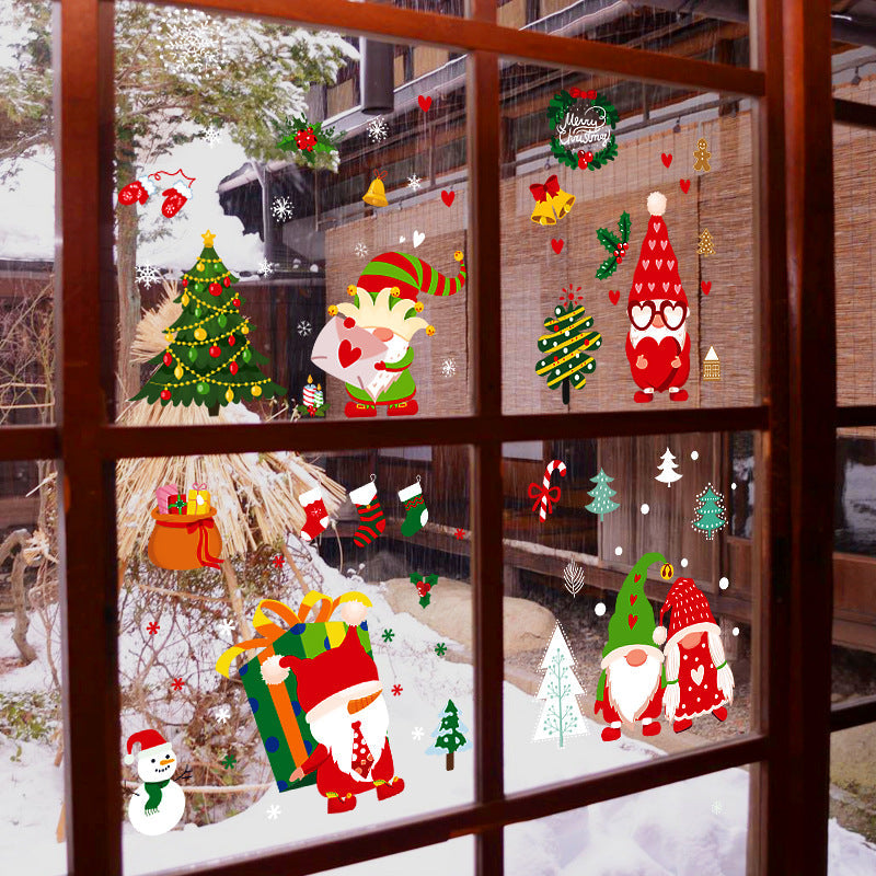 Christmas Decoration Balloon Cake Tree Snowman Gnome Wearing Glasses Electrostatic Wall Stickers HTJD2302
