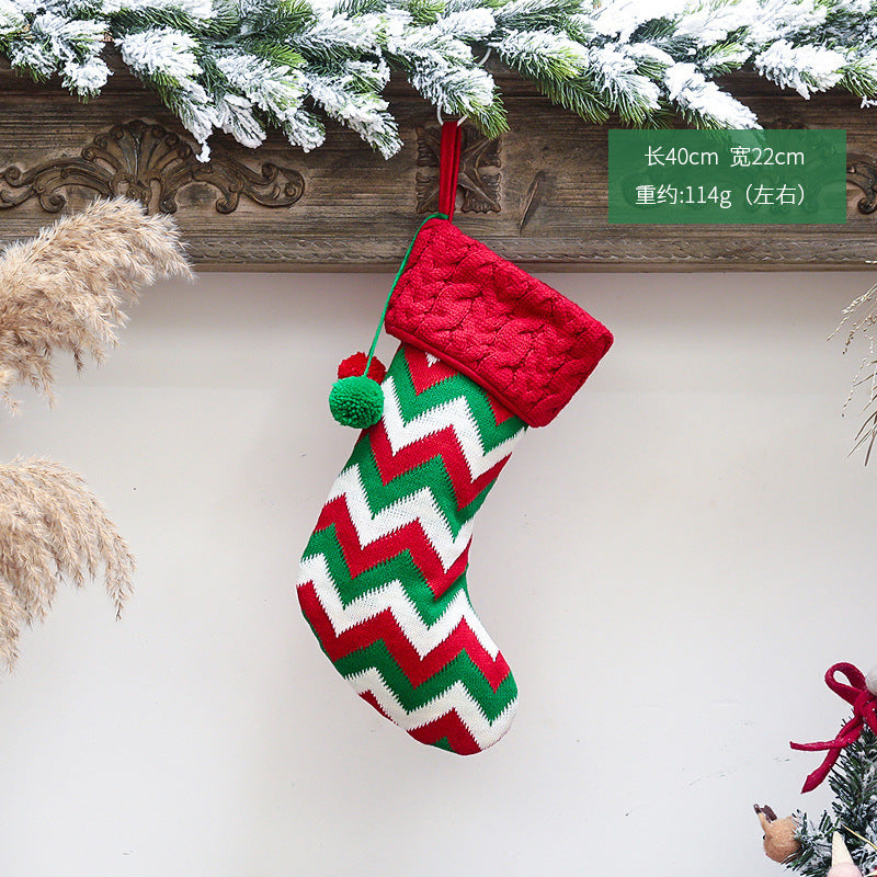 Christmas Home Decoration Knitted Christmas Socks with Double Ball Candy Bag