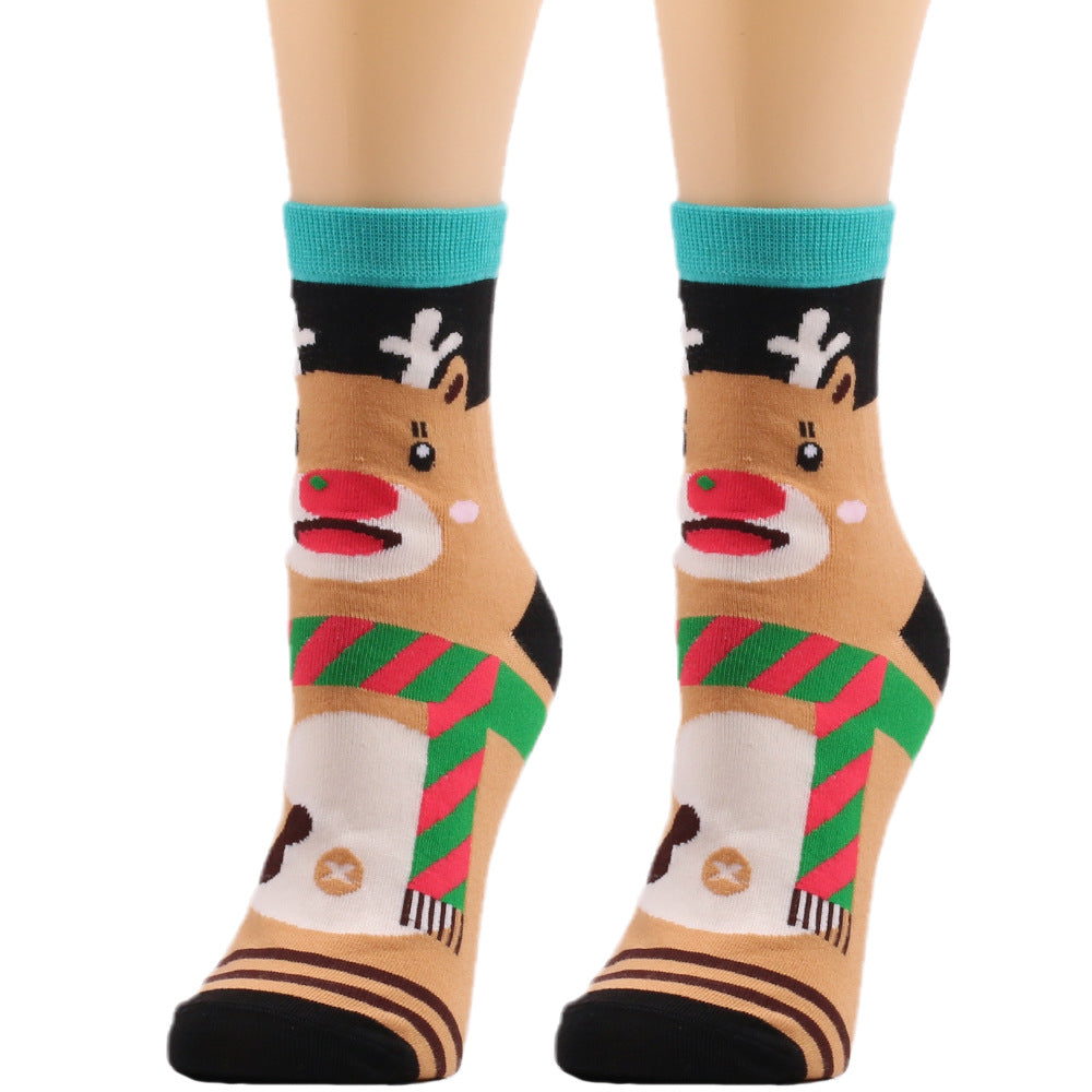 Christmas Elk Snowman Bear Santa Printed Socks 4Pairs