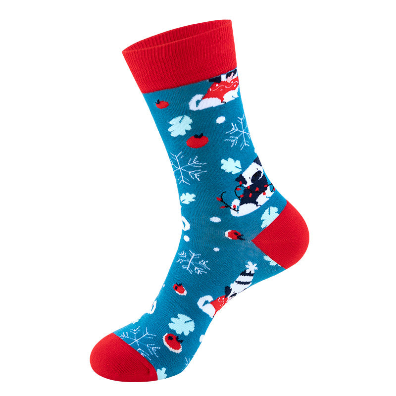 Christmas Socks Snowman Santa Claus Cartoon Print 2 Pairs