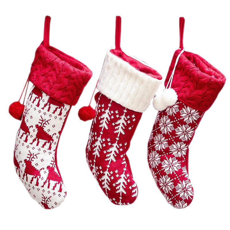 Christmas Home Decoration Knitted Christmas Socks with Double Ball Candy Bag