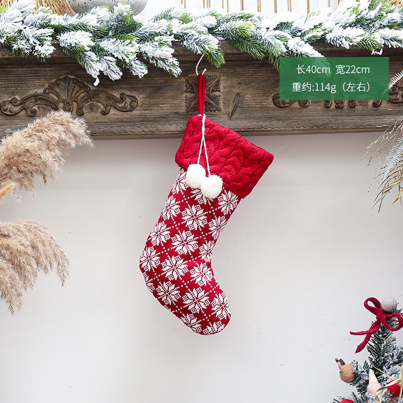 Christmas Home Decoration Knitted Christmas Socks with Double Ball Candy Bag