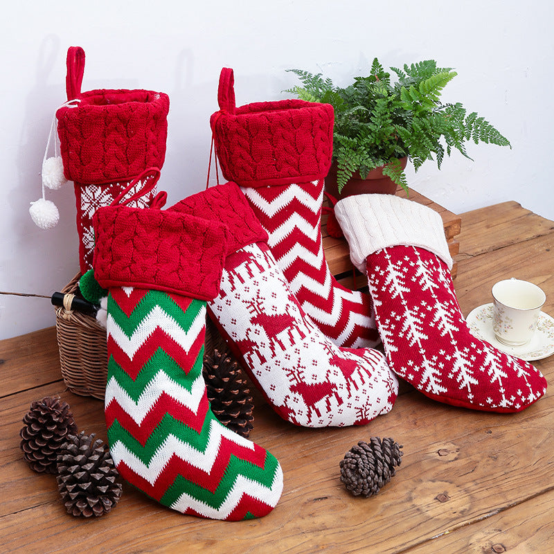 Christmas Home Decoration Knitted Christmas Socks with Double Ball Candy Bag