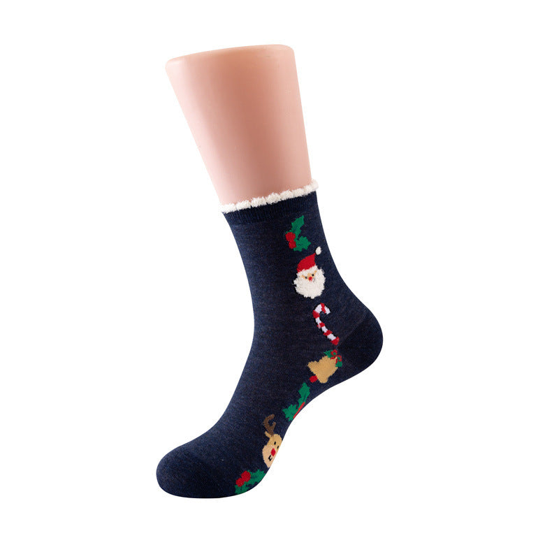 Women Christmas Socks Cartoon Santa Claus Cotton Socks 5 Pairs