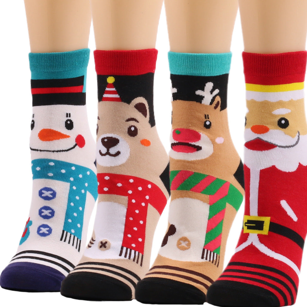 Christmas Elk Snowman Bear Santa Printed Socks 4Pairs