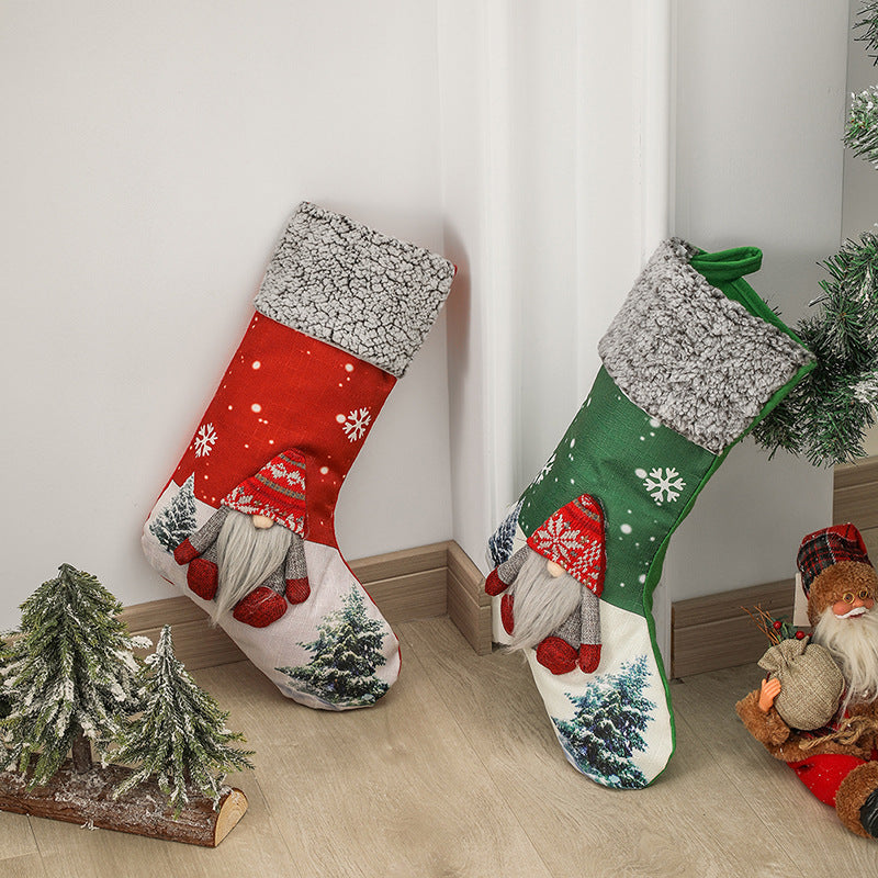 Christmas Decorations Faceless Elderly Girl Gnome Red/Green Christmas Socks Gift Bag