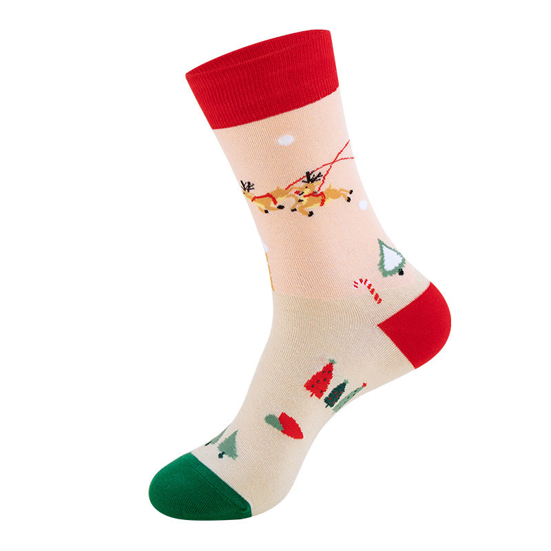 Christmas Socks Snowman Santa Claus Cartoon Print 2 Pairs