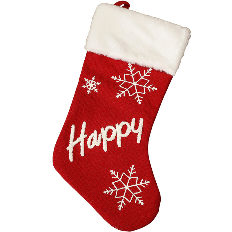 Christmas Party Decorations Letter Snowflake Embroidered Red Plush Christmas Socks Gift Bags