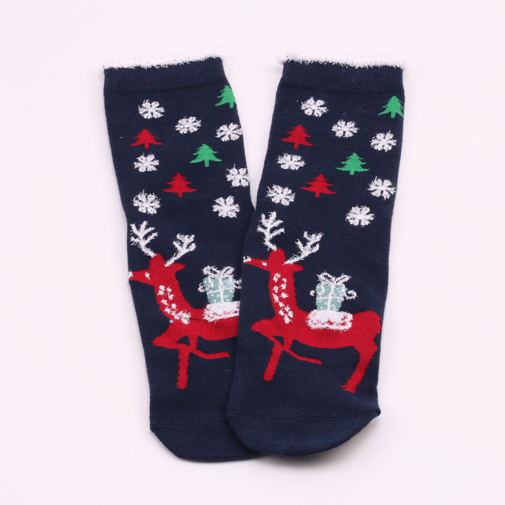 Christmas Snowflake Elk Santa Claus Tree Gift Striped Medium Tube Socks 3/6Pairs