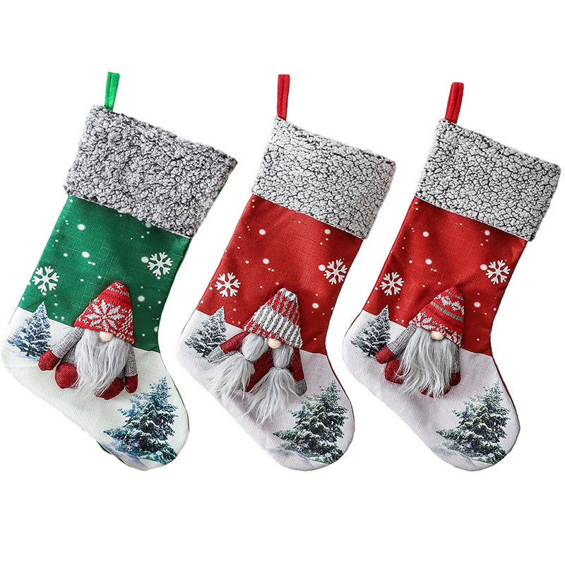 Christmas Decorations Faceless Elderly Girl Gnome Red/Green Christmas Socks Gift Bag