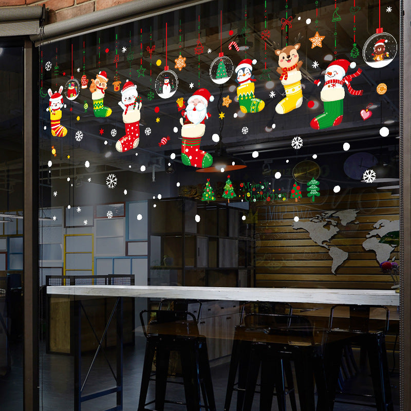 Christmas Decoration Cartoon Socks Polar Bear Snowman Rabbit Penguin Ornaments Window Wall Stickers SKJD2318