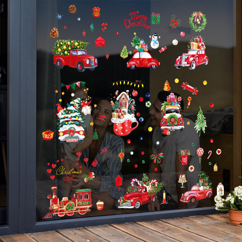 Christmas Car Train Snowman Gift Christmas Tree Wreath Window Wall Sticker SKJD2313