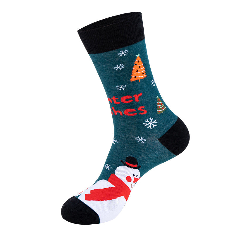 Christmas Socks Snowman Santa Claus Cartoon Print 2 Pairs