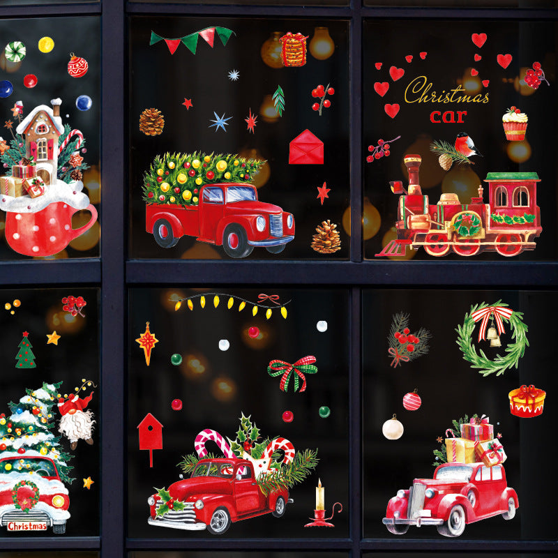 Christmas Car Train Snowman Gift Christmas Tree Wreath Window Wall Sticker SKJD2313