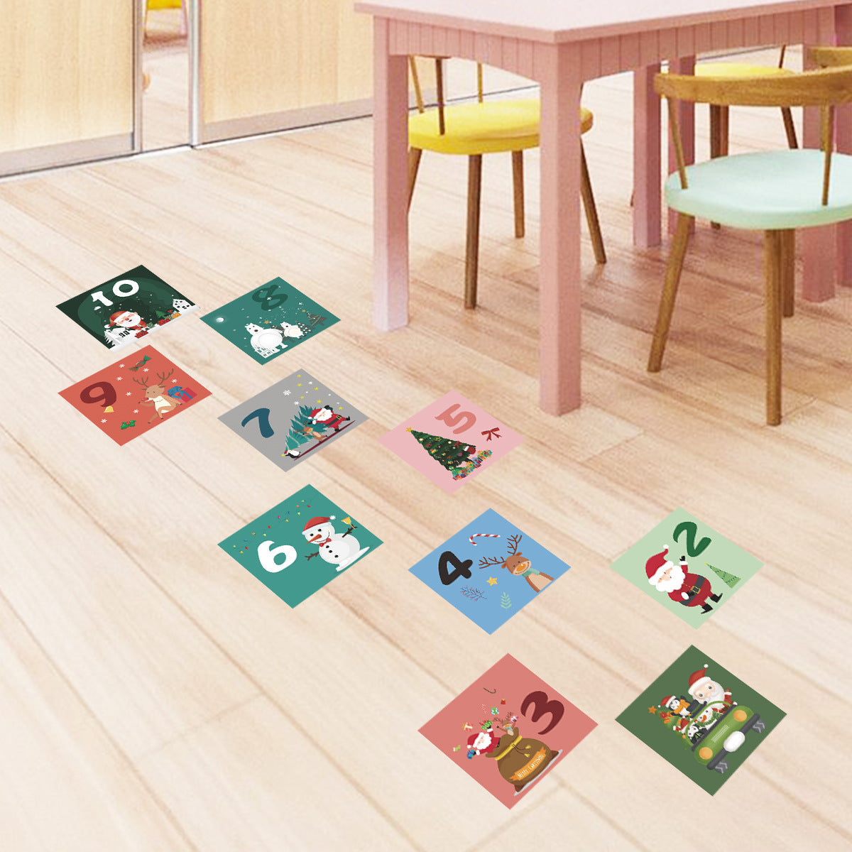 Christmas Hopscotch Lattice Santa Polar Bear Elk Snowman Tree Wall Sticker Children's Bedroom Floor Decoration xmas033