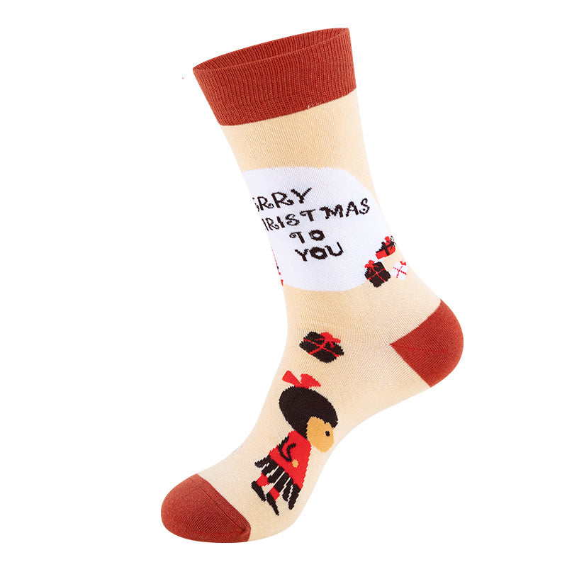 Christmas Socks Snowman Santa Claus Cartoon Print 2 Pairs
