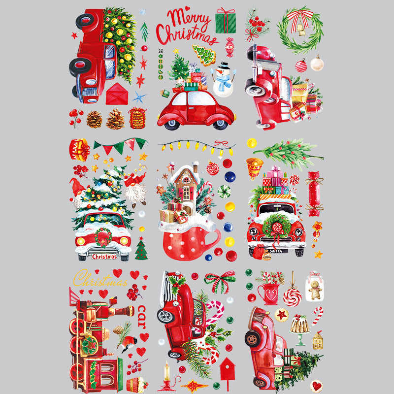 Christmas Car Train Snowman Gift Christmas Tree Wreath Window Wall Sticker SKJD2313